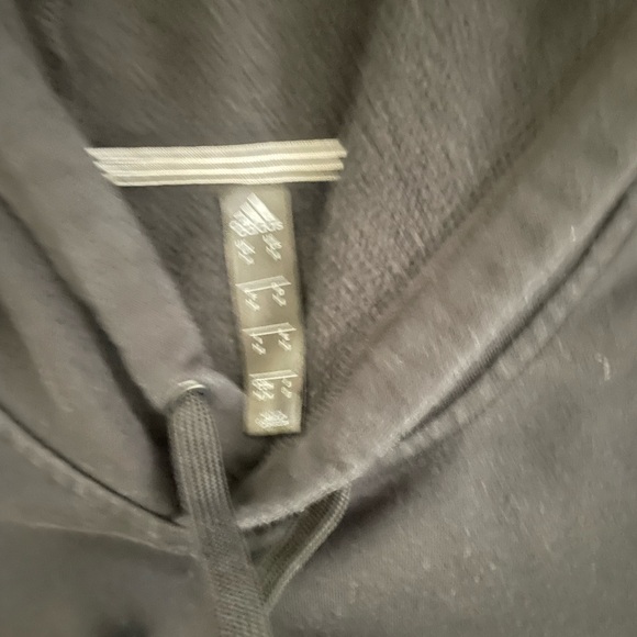 Adidas Hoodie Pullover Sweatshirt Black with White Lettered Sleeve Sz Large - Picture 5 of 5